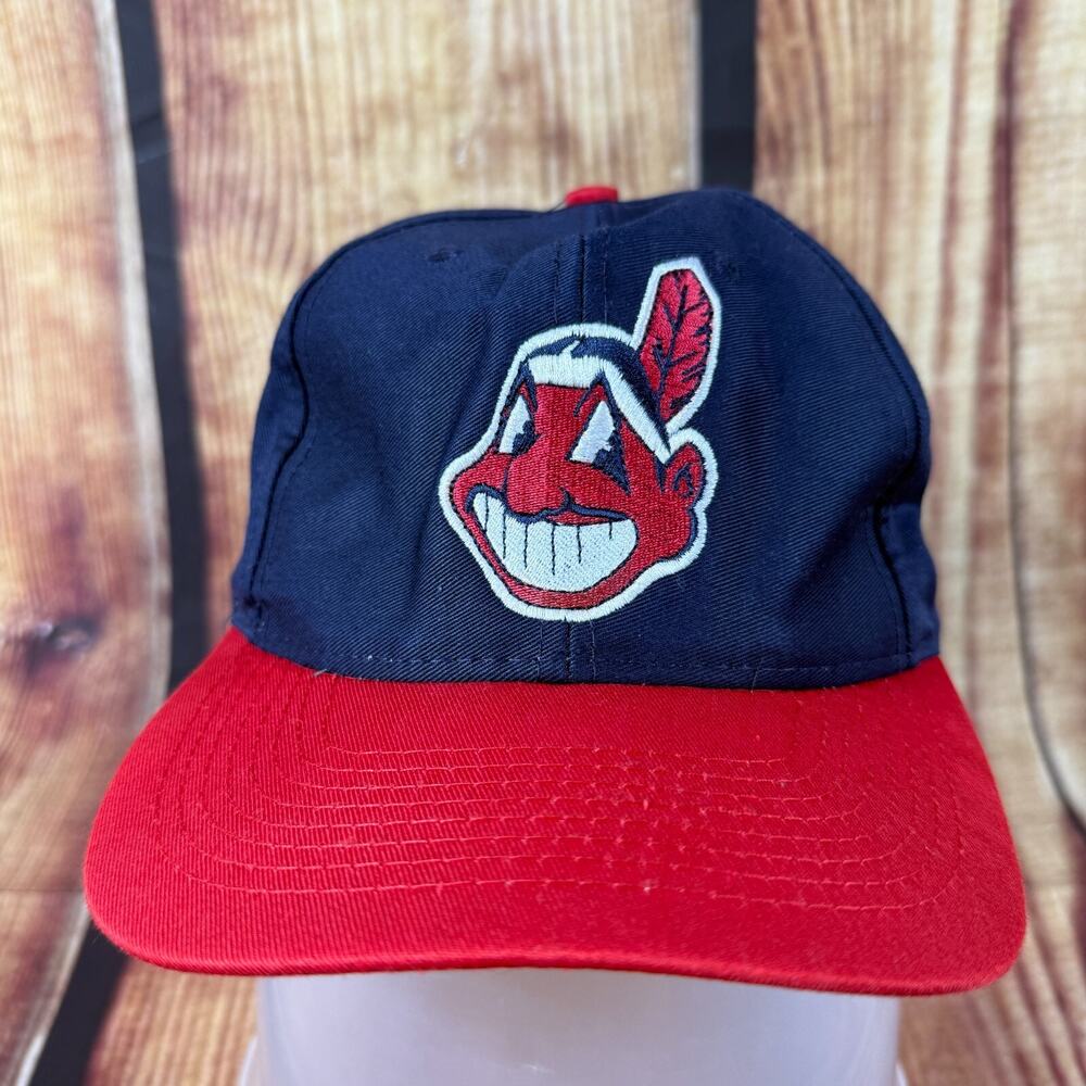 Vintage Cleveland Indians Hat Blue Red Chief Wahoo Logo 7 Snapback 1996 Champion